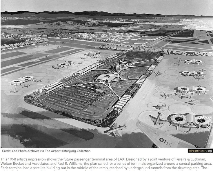 shows LAX Series of terminals org around central parking are