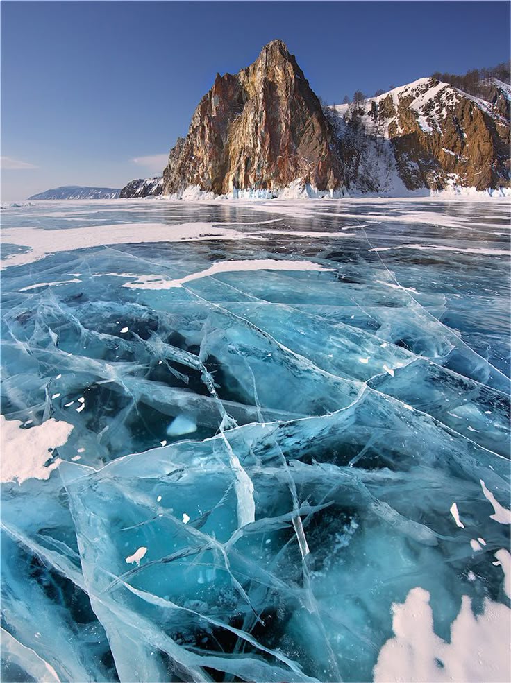 Frozen lake Baikal in Siberia. Perfect spot for winter lands
