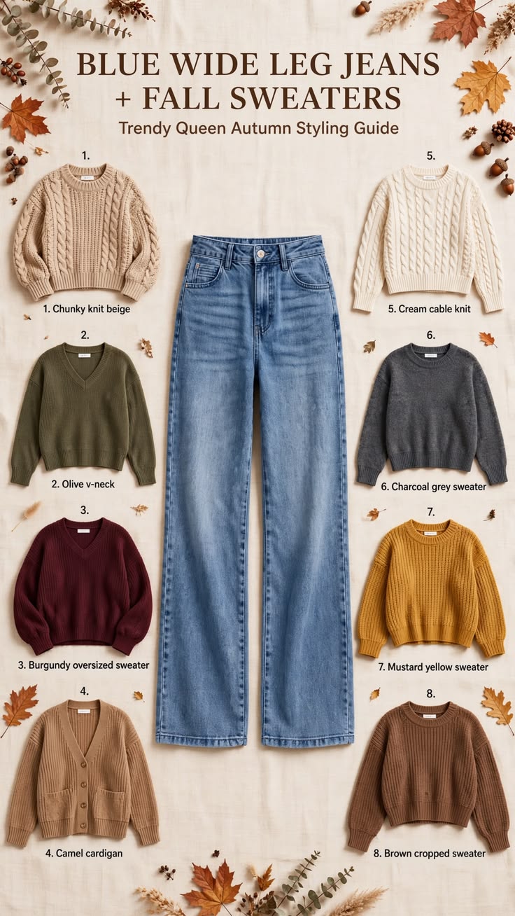 Fall essential! Style your Trendy Queen Blue Wide Leg Jeans 