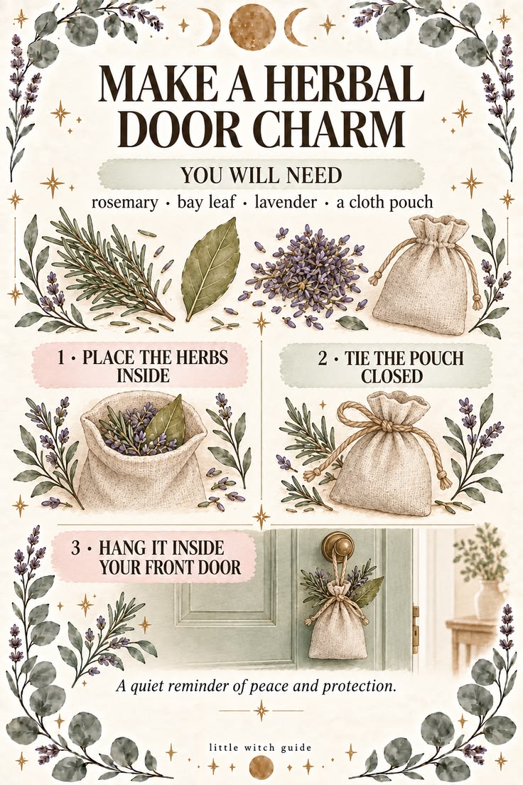 Make a simple herbal door charm with rosemary, bay leaf and 