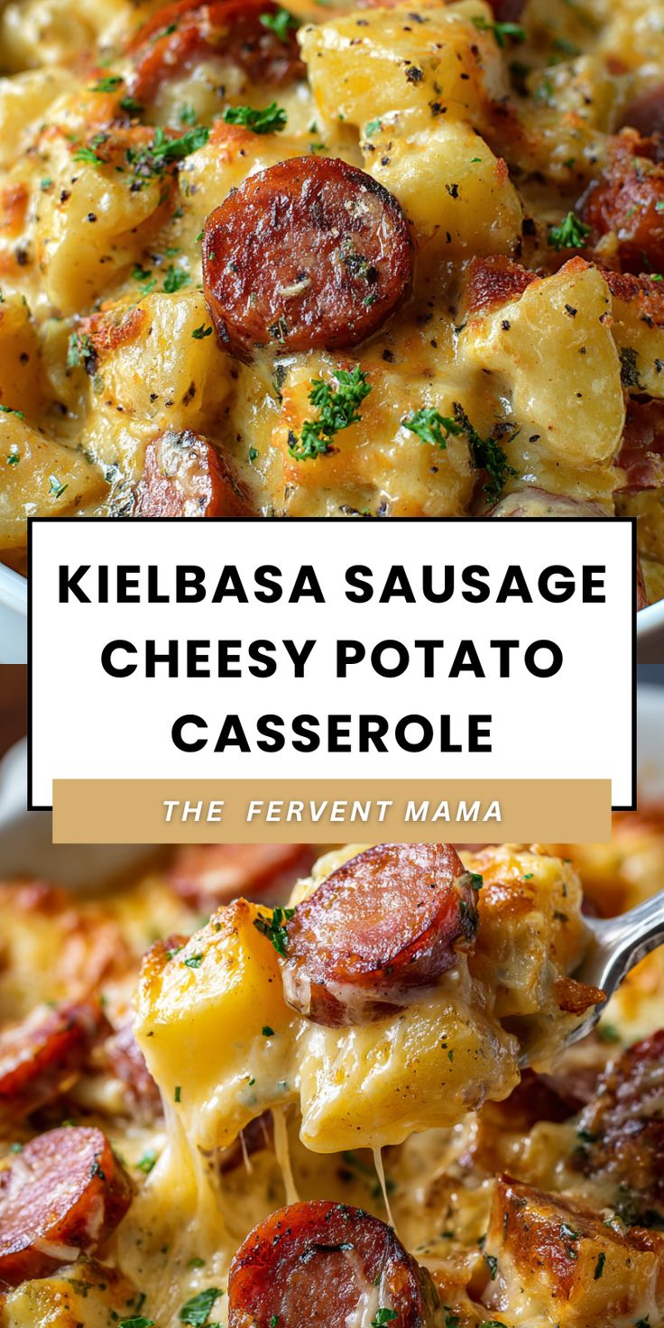 This Kielbasa Sausage Cheesy Potato Casserole is a hearty an