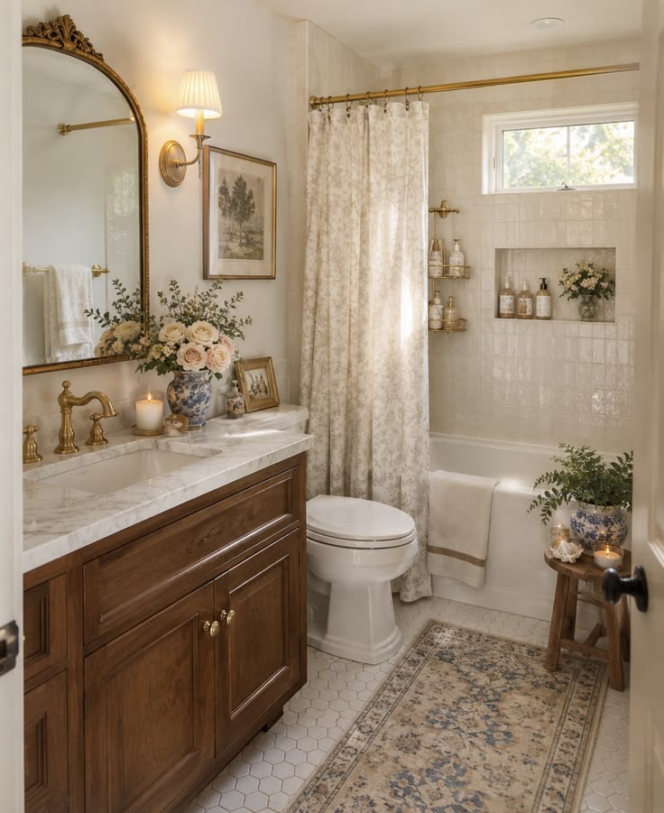 Obsessed with this warm and elegant grandmillenial bathroom 