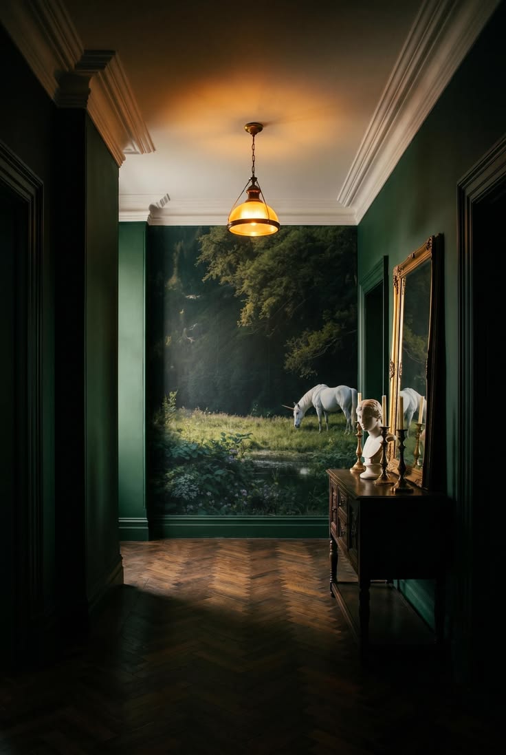 A luminous forest clearing painted with hyper-realistic deta
