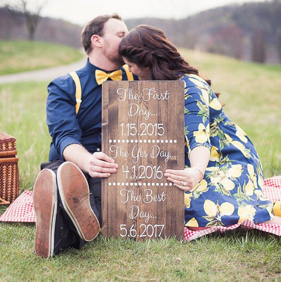 Love Story Special Dates Sign in Walnut Stained Wood 12x23