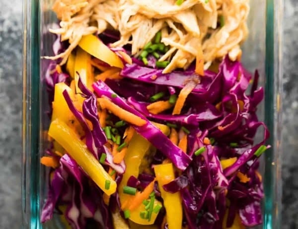 Slow Cooker Chipotle Honey Chicken Taco Salad Lunch Bowls