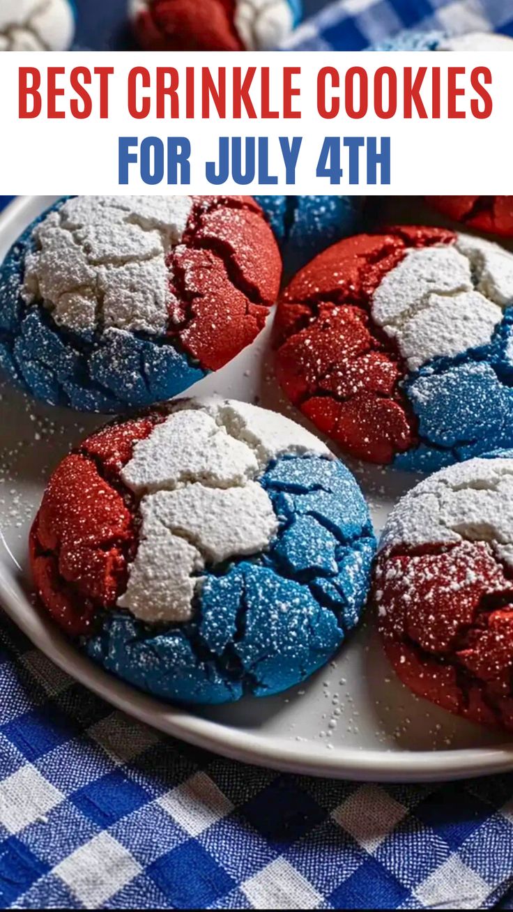 These red, white, and blue crinkle cookies are soft, chewy, 