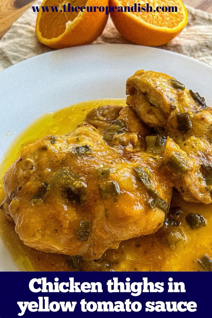 Baked boneless skinless chicken thighs in yellow cherry toma
