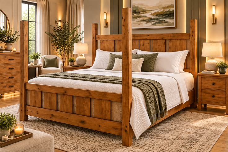 Slatted Four Post Farmhouse Bed Standard King Size Plans are
