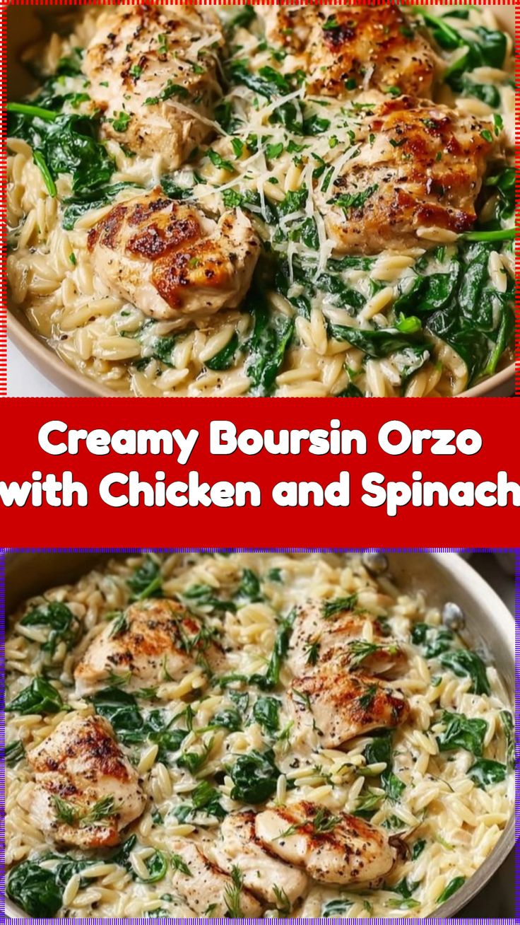Indulge in this Creamy Boursin Orzo with Chicken and Spinach
