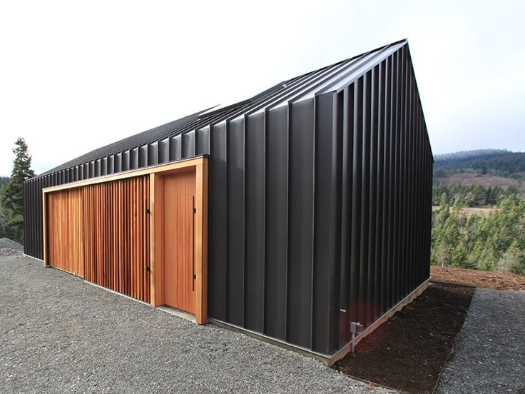 Corrugated metal with clear finished wood accents