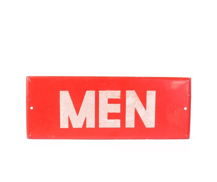 Vintage MEN Sign, Red and White Tin Sign, Vintage Home Decor