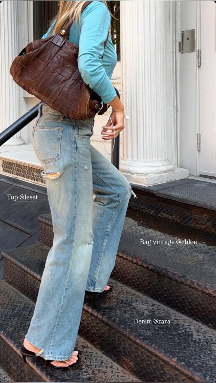 Trans seasonal new york ootd casual blue turquoise denim jea