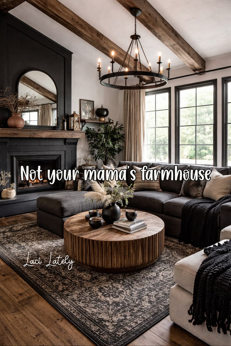 This moody modern farmhouse living room proves farmhouse sty