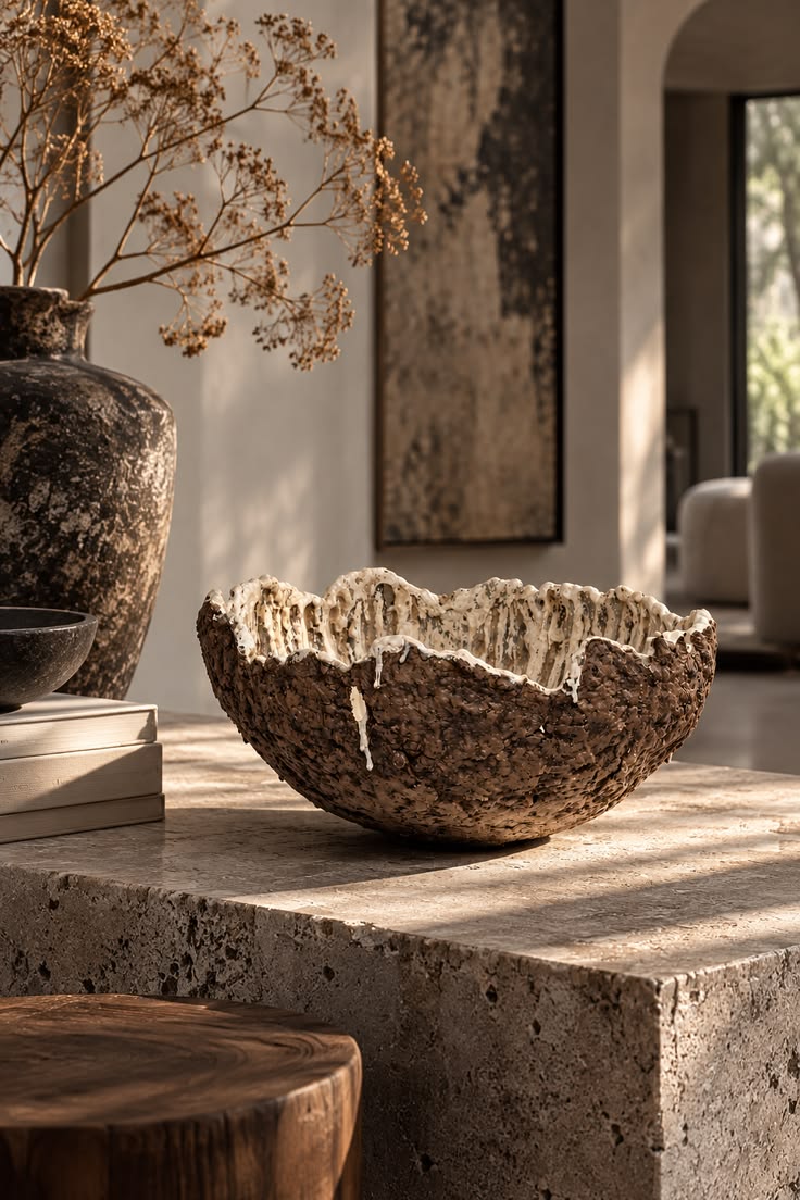 Textured Wabi Sabi sculptural bowl vase handcrafted from pap
