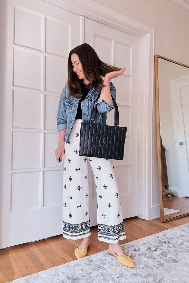 Vintage Chanel Chocolate Bar Tote with Zara Linen Pants with