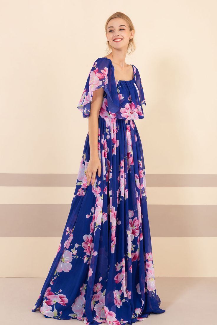 Spun of chiffon fabric, the floral bridesmaid dress can be w