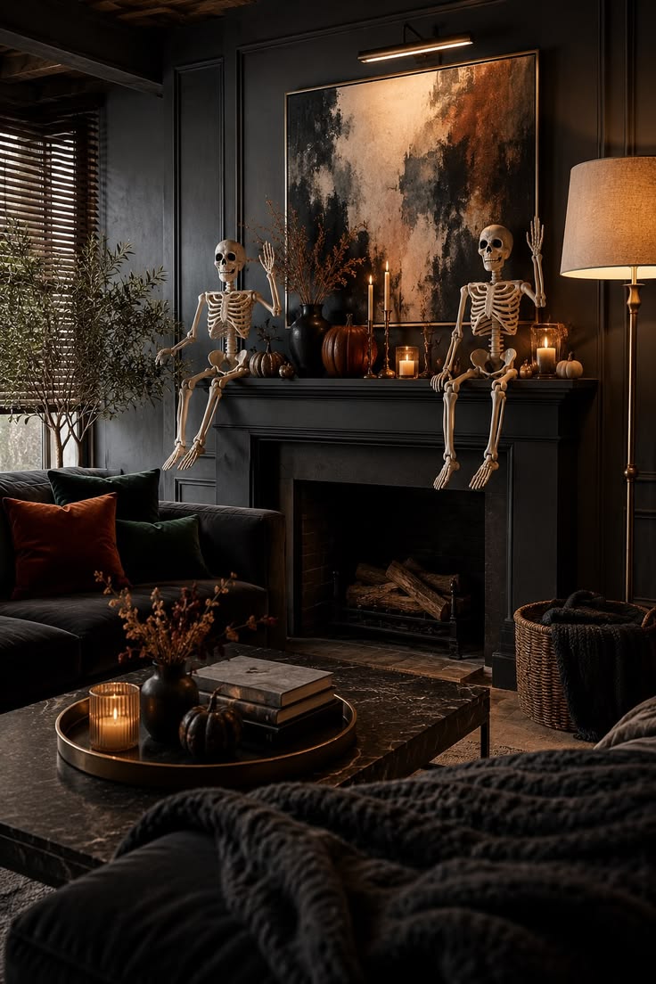 A weathered mantel pairs a folded neutral textile with dried