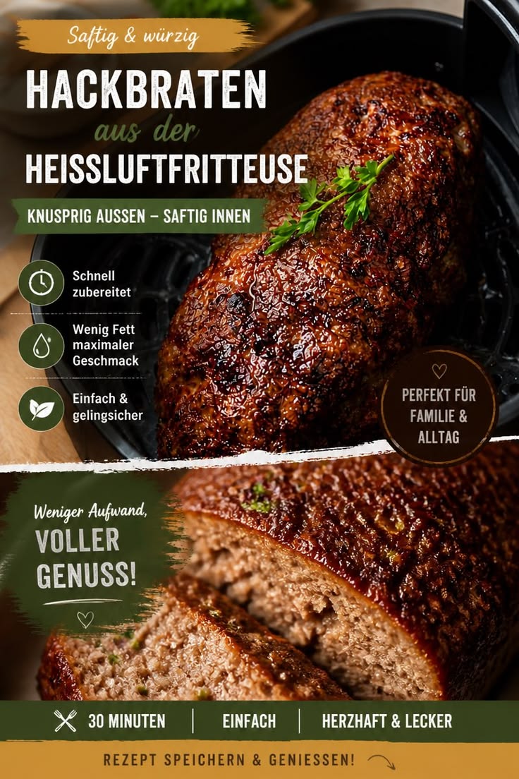 Genieße einen saftigen Hackbraten, der im Airfryer schnell u