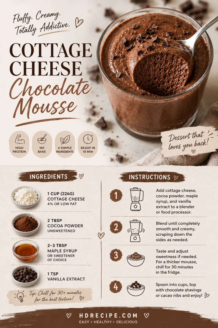 Quick cottage cheese chocolate mousse made with simple ingre