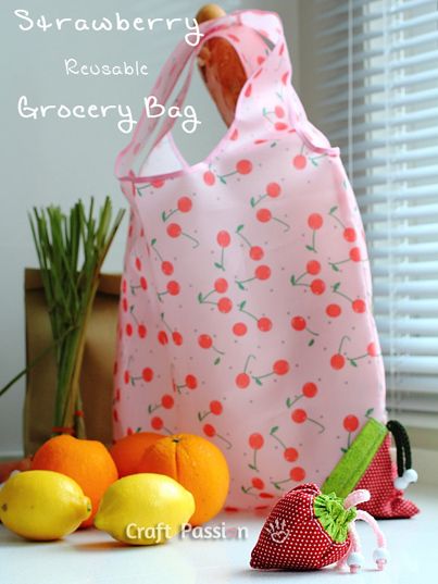 DIY Craft Zone DIY Strawberry Reusable Grocery Bag - DIY Cra