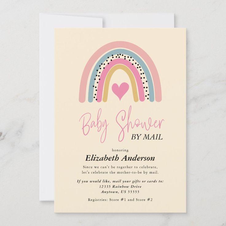 Abstract Rainbow Heart Girl Baby Shower By Mail Invitation #