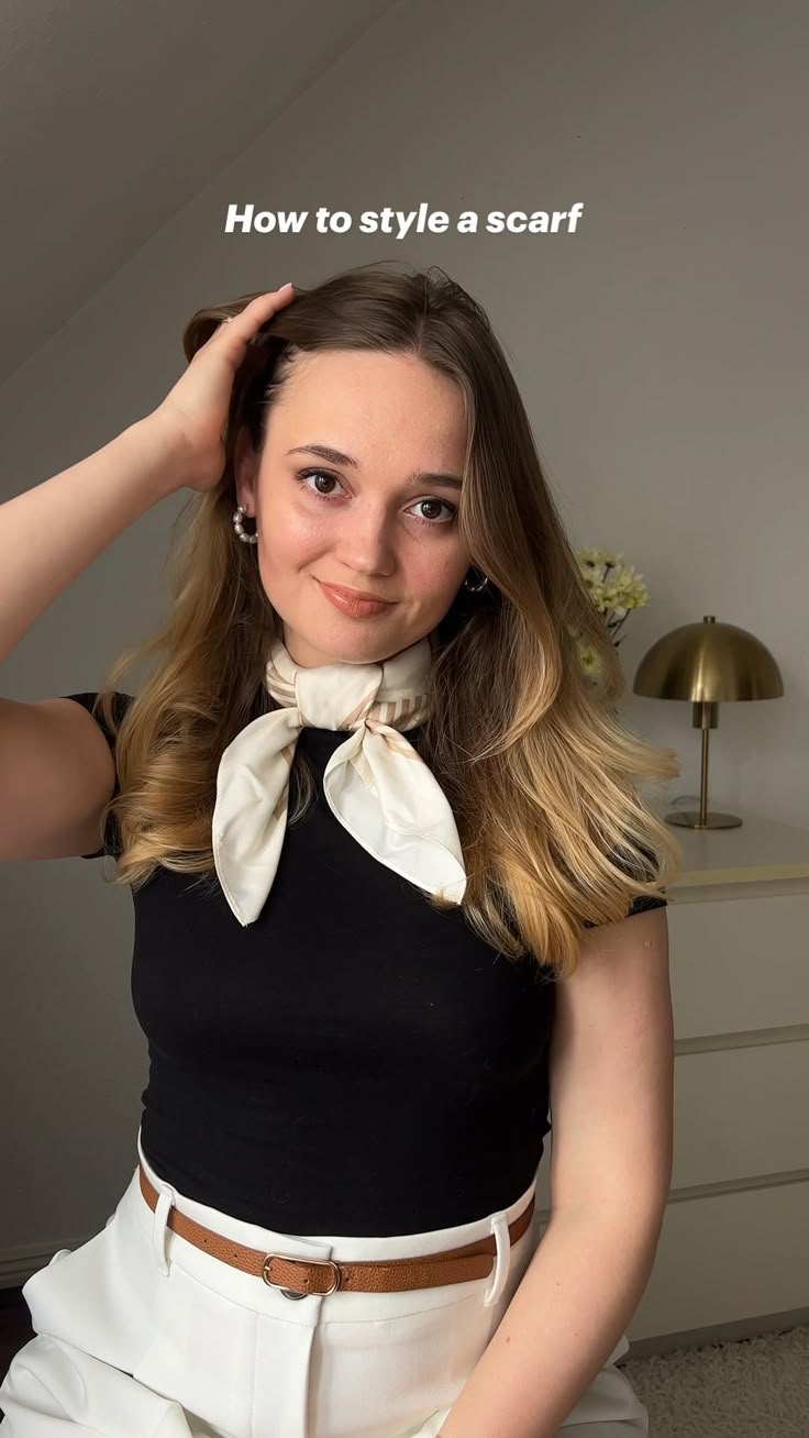 Tips to tie silk scarf for spring and summer outfits. Scarf 