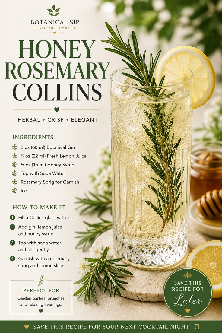 Fresh rosemary, honey and botanical gin create a crisp and r
