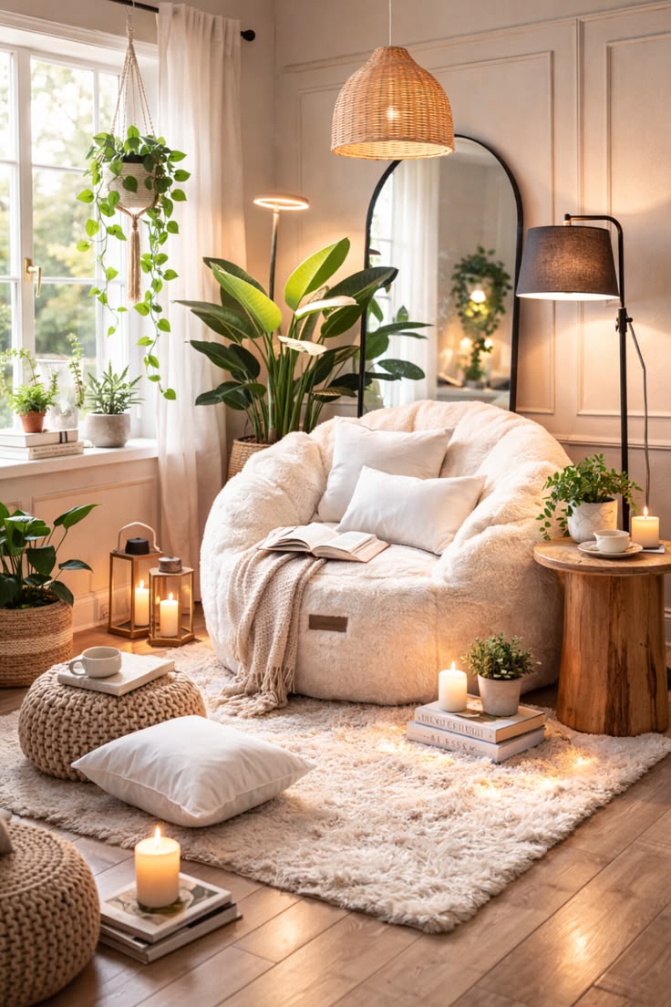 Create the perfect cozy reading nook with a plush bean bag c