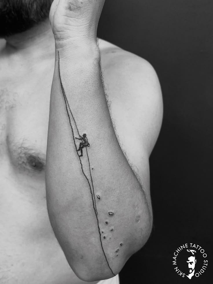 Minimalist fine-line rock climber design crafted to symboliz