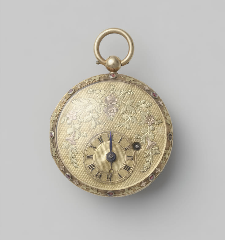 Gouden horloge met een gegraveerde en geciseleerde wijzerpla