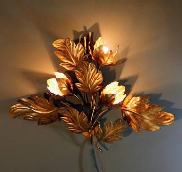 Vintage French Sculptural Gilt Metal Flower Wall Light