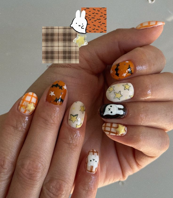 the cutest halloween set actually 😭🤎✨ inspo @pinklacenails  