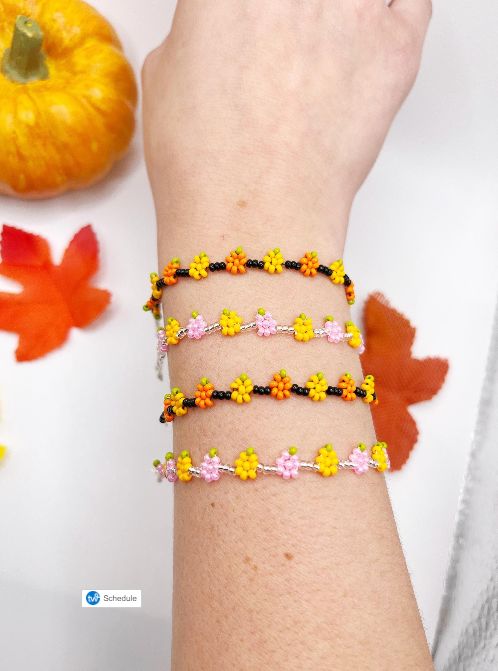 Beaded pumpkin bracelet made with Czech glass seed beads. Th