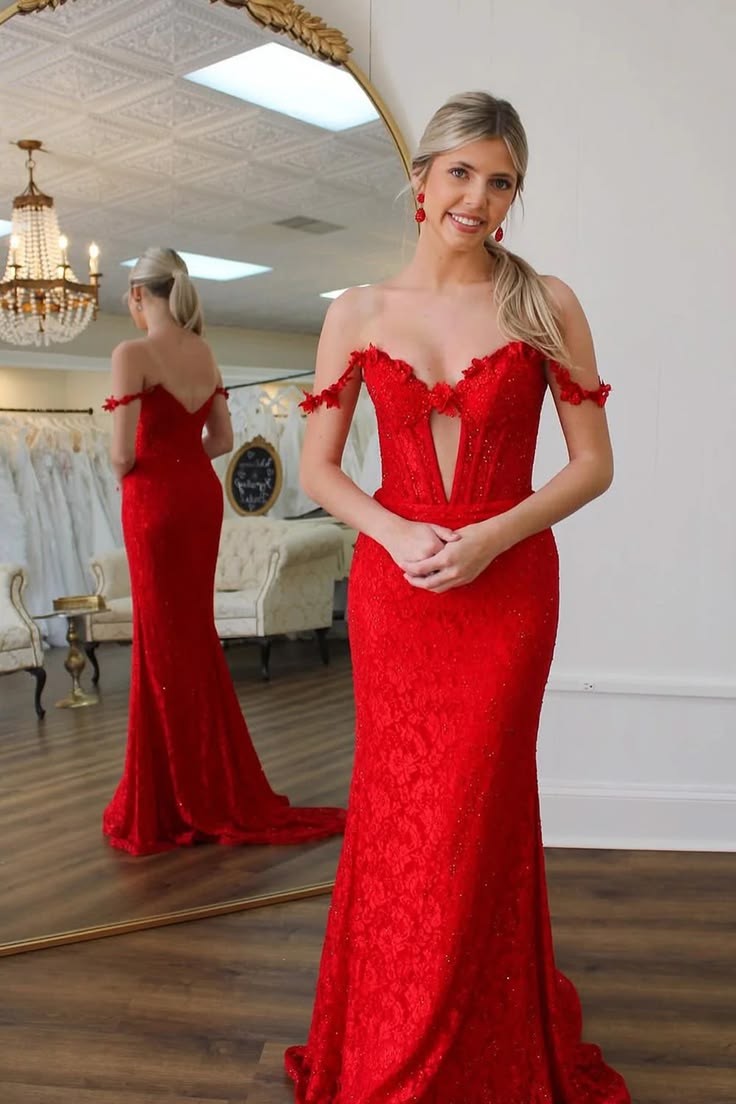 This glamorous red mermaid prom dress! Featuring an off-the-