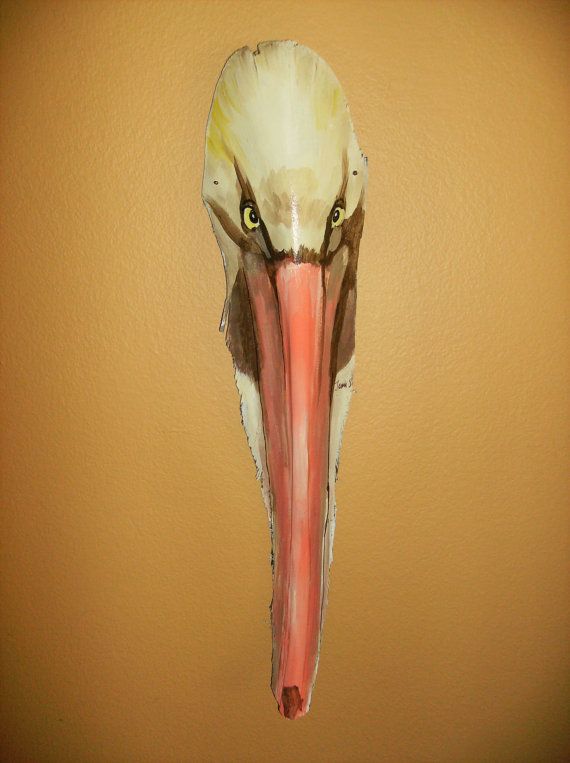 Pelican on palm frond by paintedpalmsbyjean on Etsy