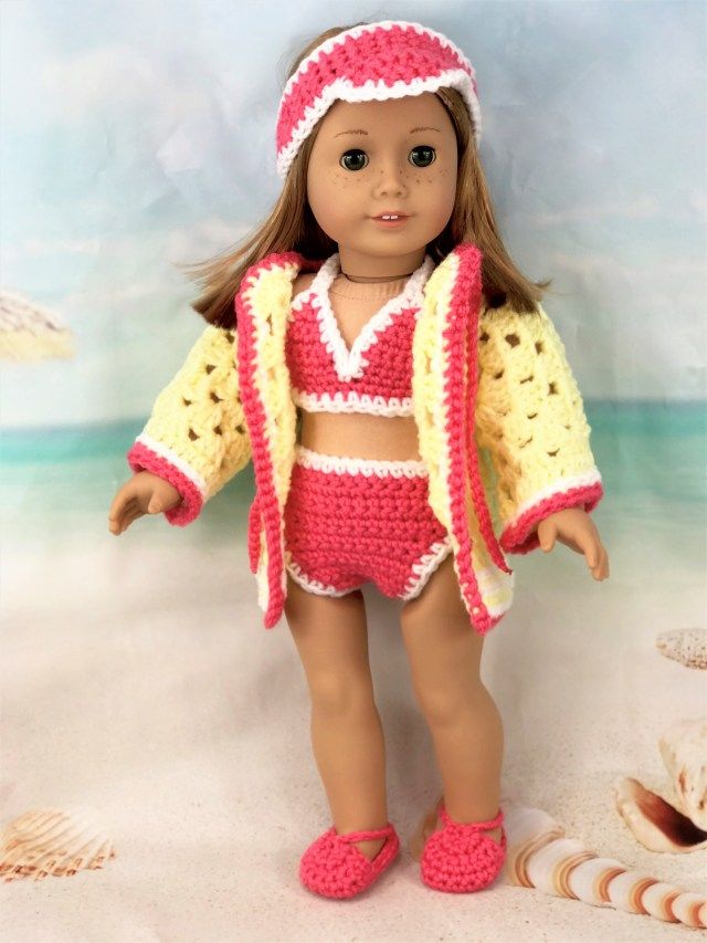Crochet Pattern 18" Doll Swimsuit Outfit - Adoring Doll Clot