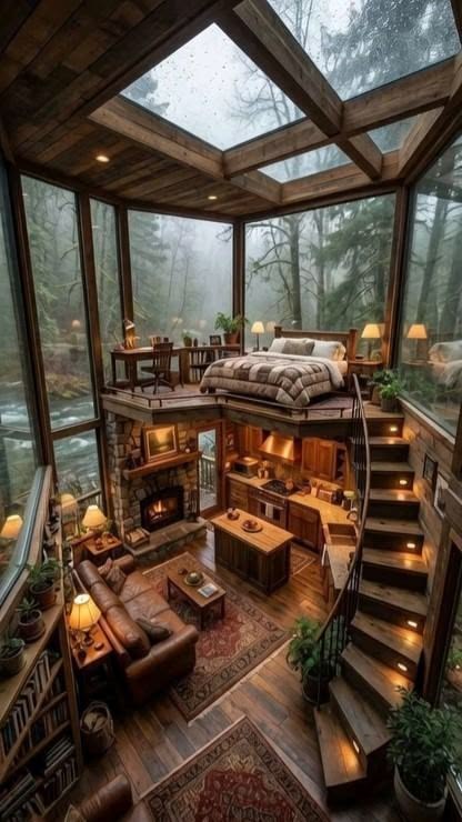 Design de casa tipo cabin com mezanino