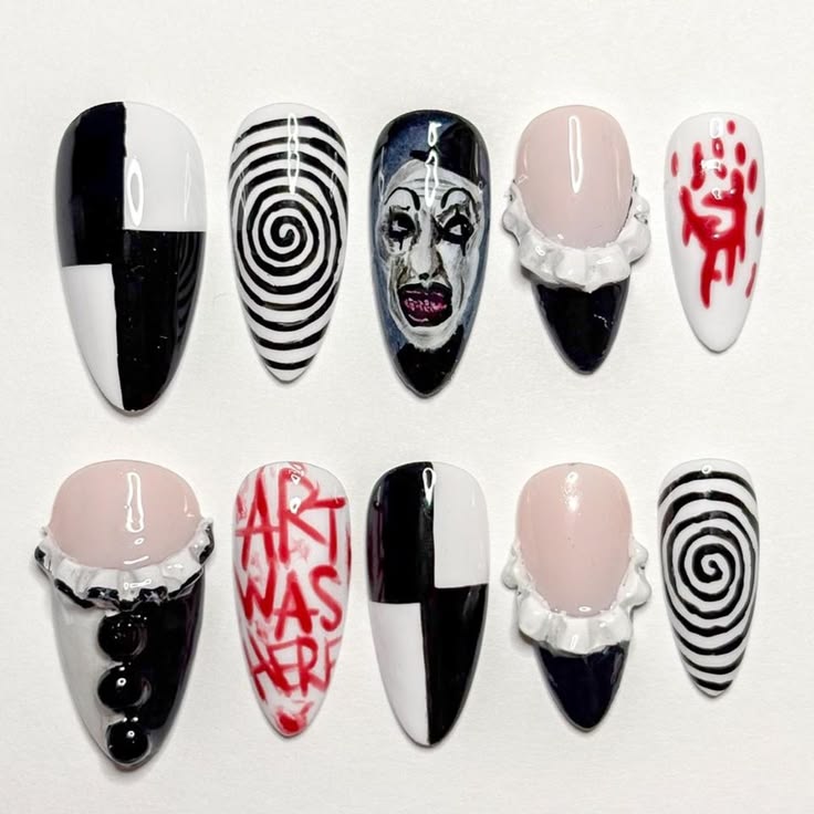 Terrifier Press on Nails  - almond shape, medium length -   