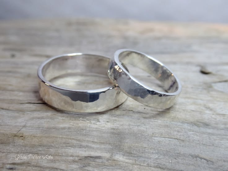 Matching Wedding Rings Set His and Hers: Minimalistic Hammer