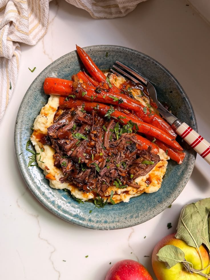 Apple Cider Pot Roast with Creamy Roasted Garlic Mashed Pota