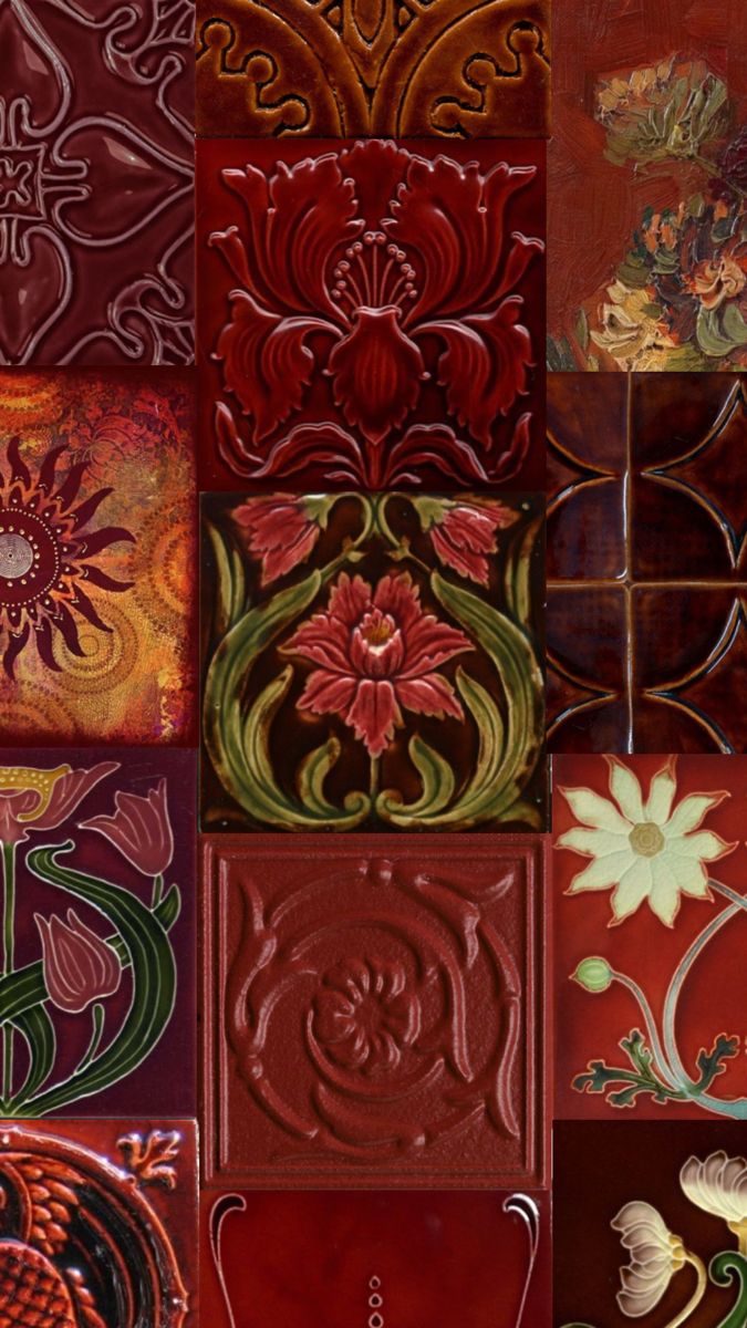 Red tiles, maroon, burgundy, dark red, art designs, vintage,