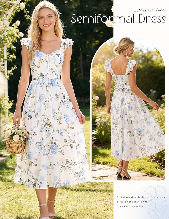 GRACE KARIN 2026 Women Summer Maxi Floral Corset Dress,Ruffl