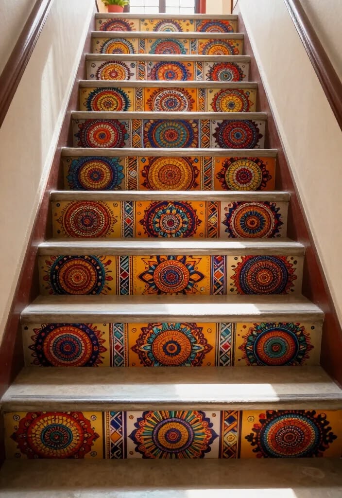 Explore 20 creative stair riser stickers, ranging from flora