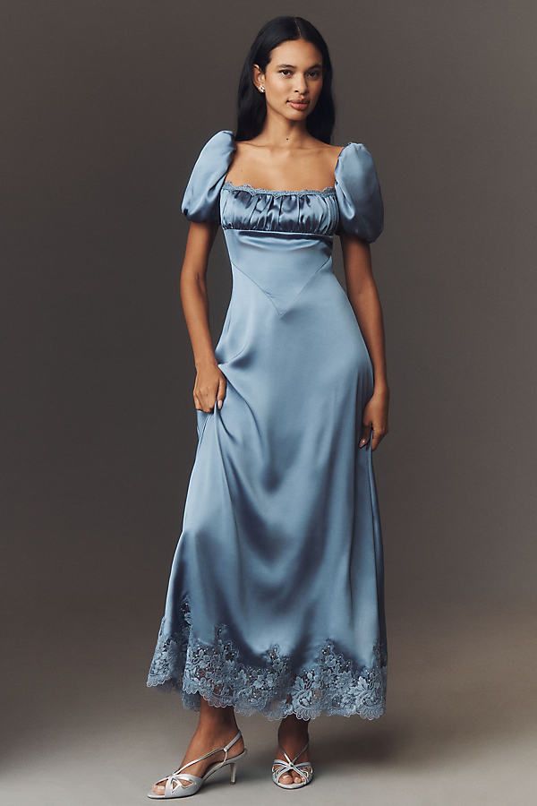 This satin maxi dress from Mare Mare features puff sleeves a