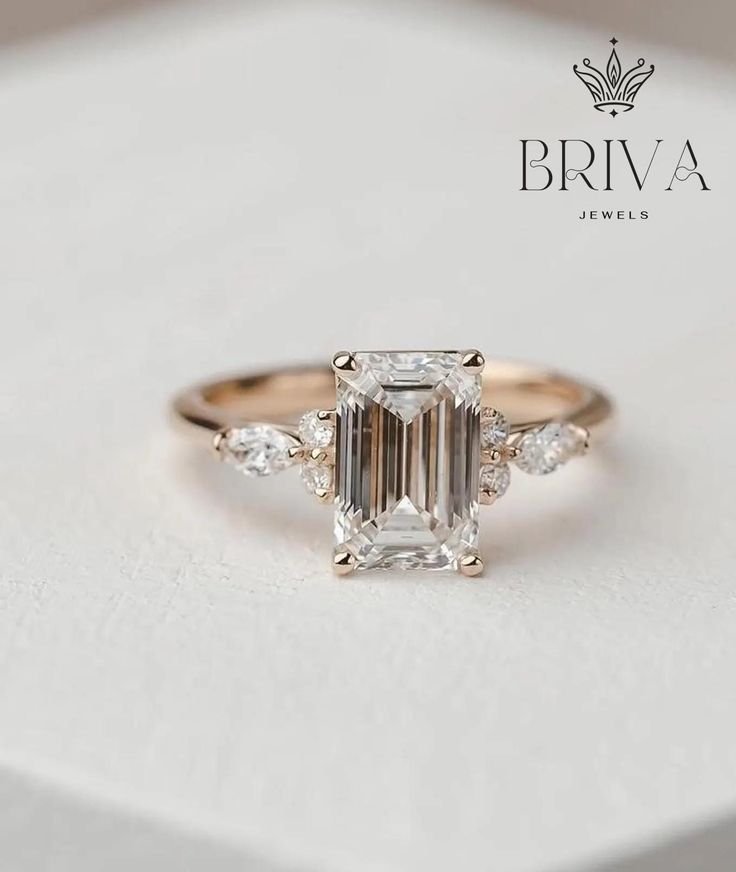 2.50 CT Emerald Cut Engagement Ring | Marquise & Round Side 