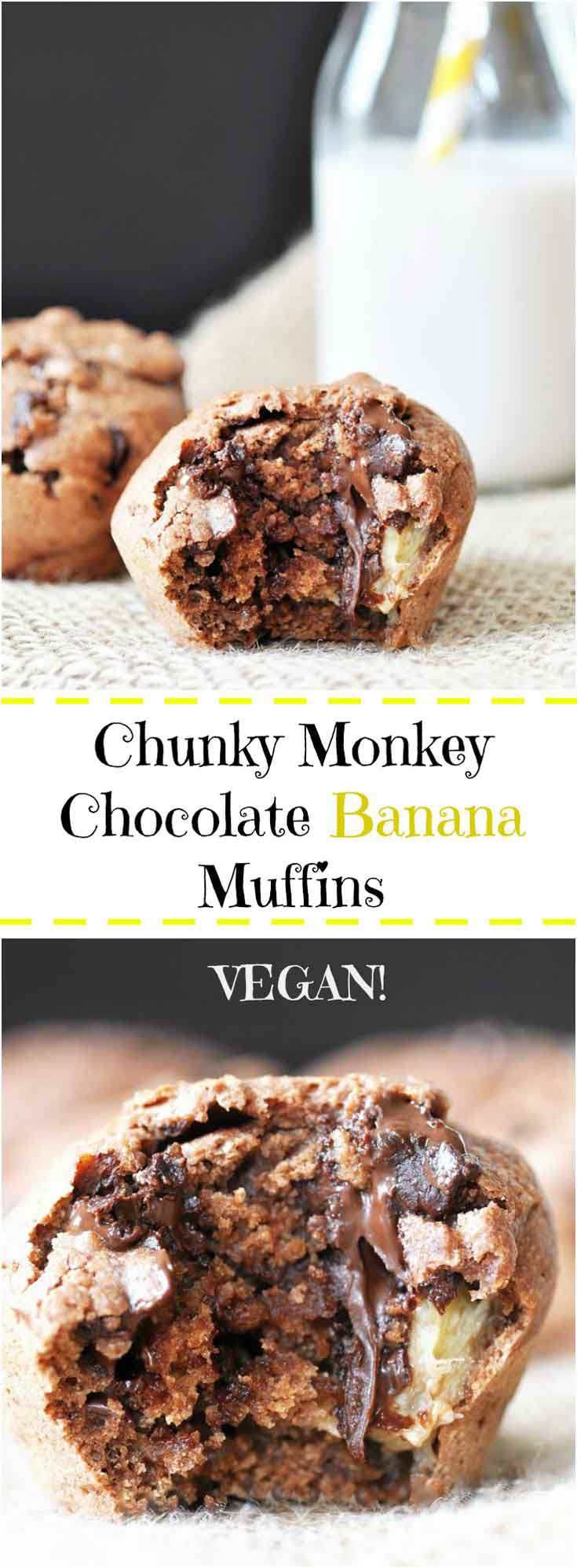 Chunky Monkey Chocolate Banana Muffins! This vegan muffin re