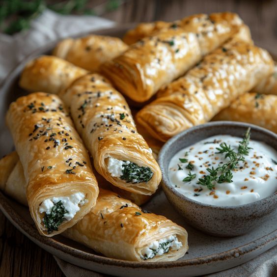 Blätterteig-Röllchen mit Spinat & Feta