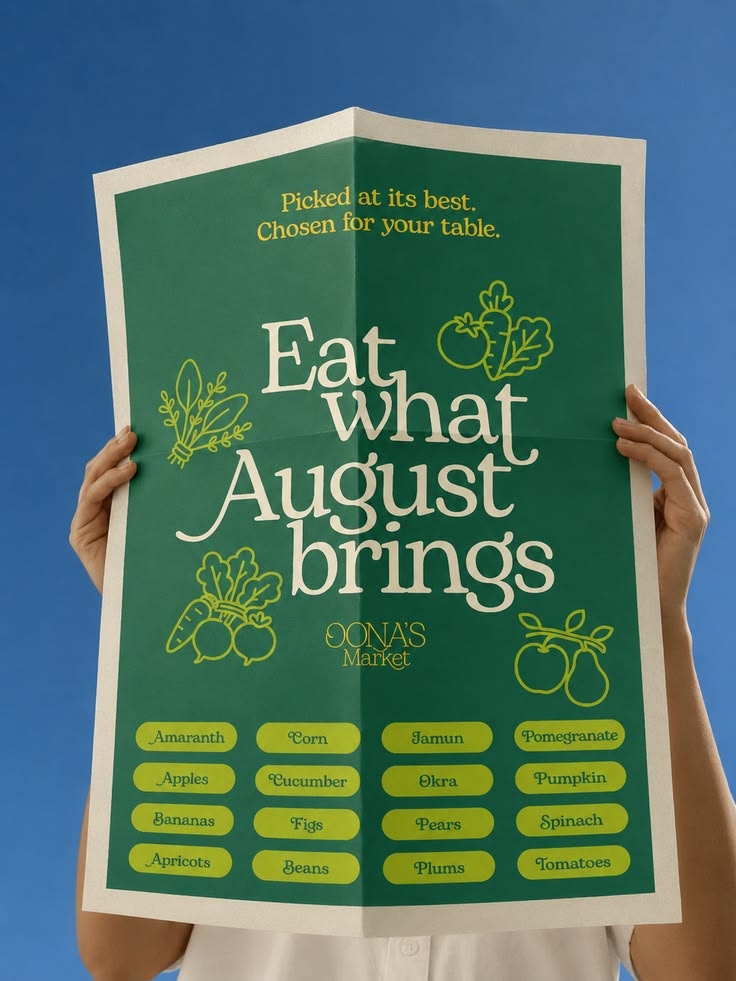 A seasonal produce poster from the Oona's Market brand ident