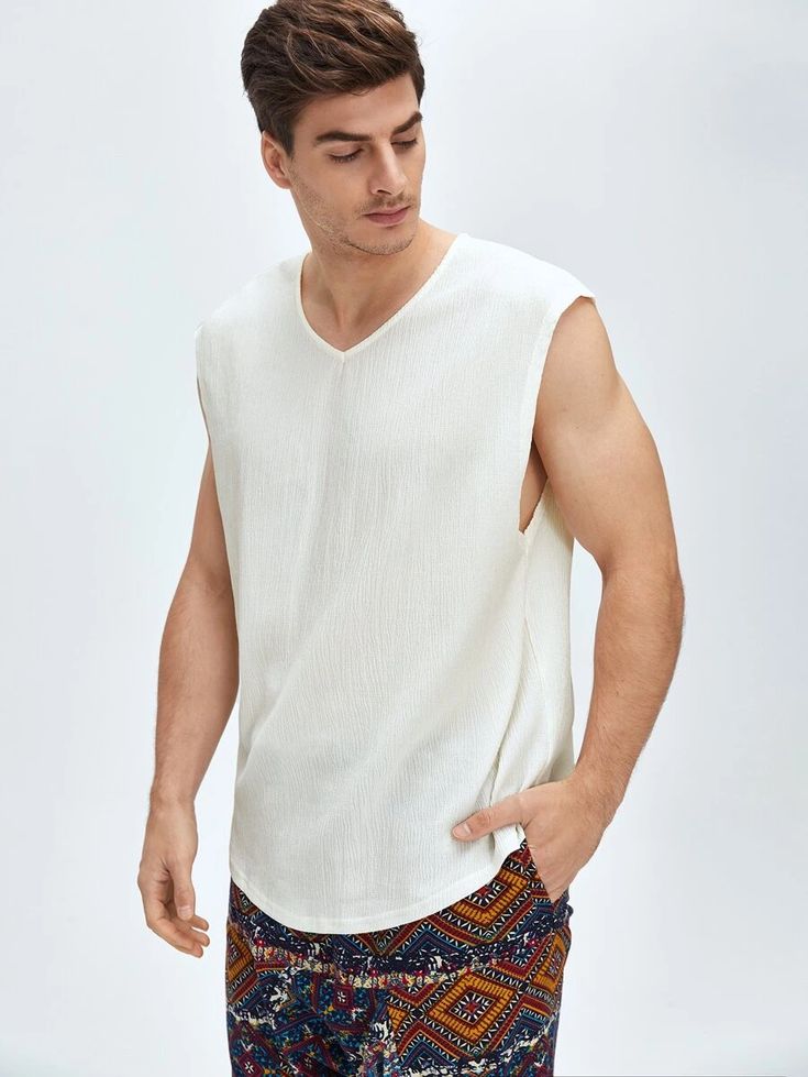 SHEIN Men Solid V Neck Tank Top | SHEIN