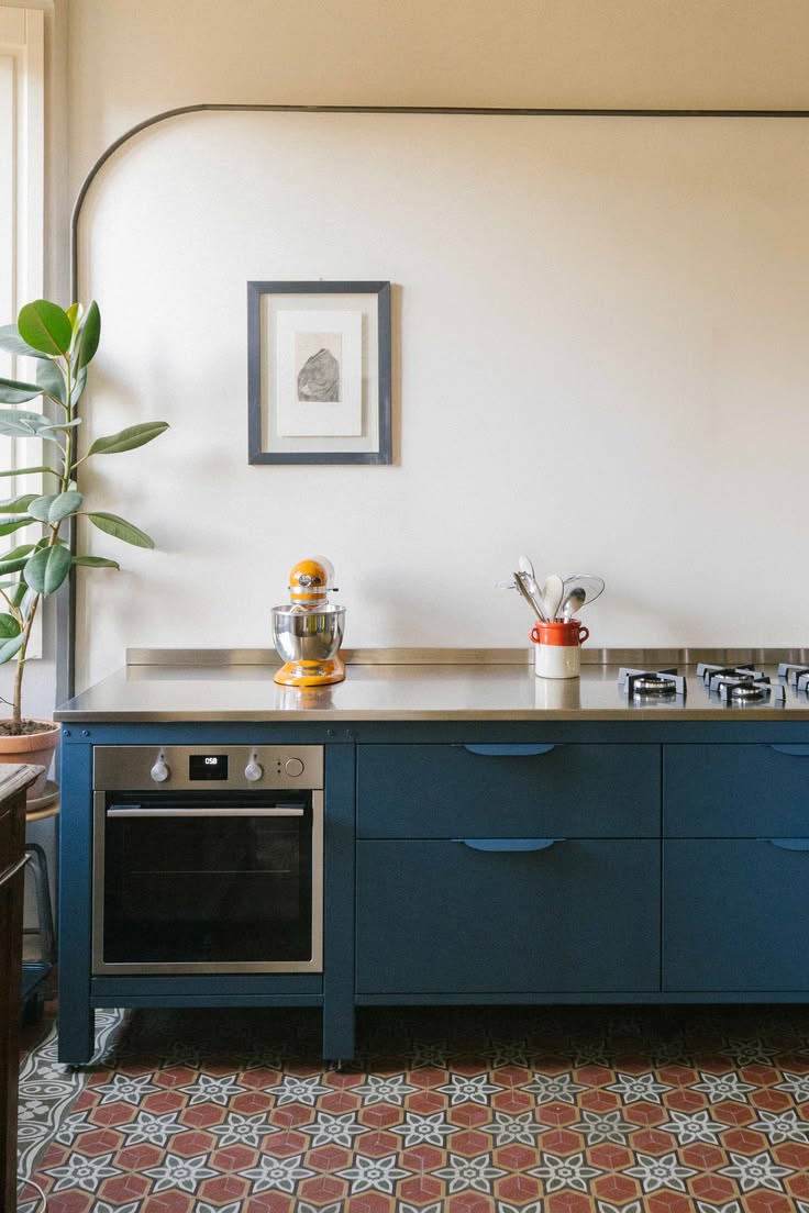 A vibrant mix of mid-century charm and modern industrial des